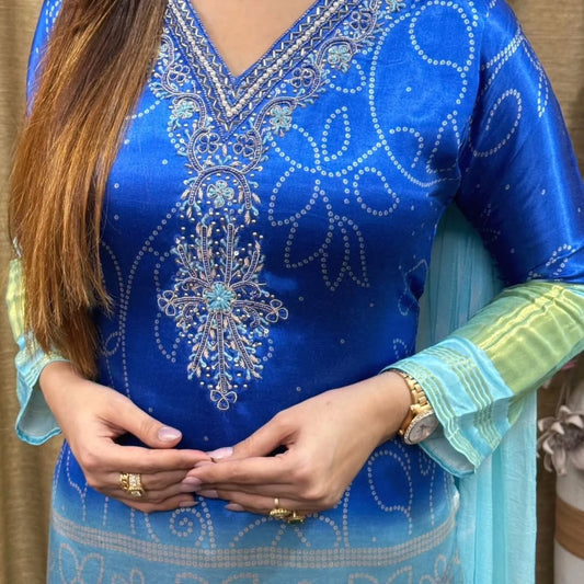 Exclusive Gradient Kurti Palazzo Dupatta Sets
