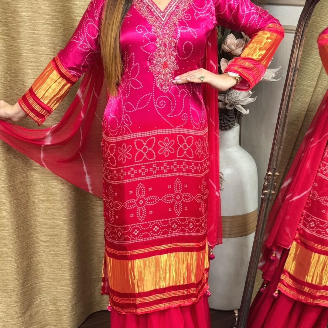Exclusive Gradient Kurti Palazzo Dupatta Sets