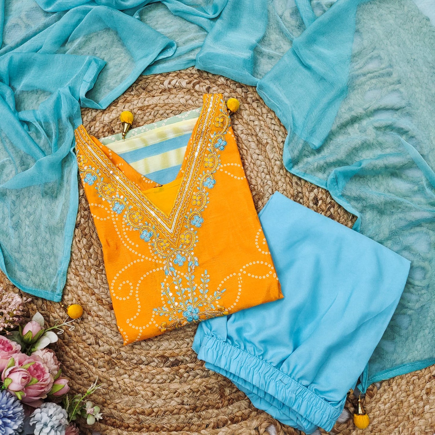 Exclusive Gradient Kurti Palazzo Dupatta Sets