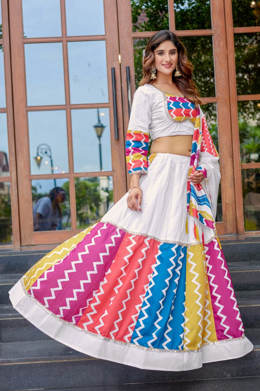 White Pure Cotton Chaniya Choli Set. Designed for comfort and style Lehenga