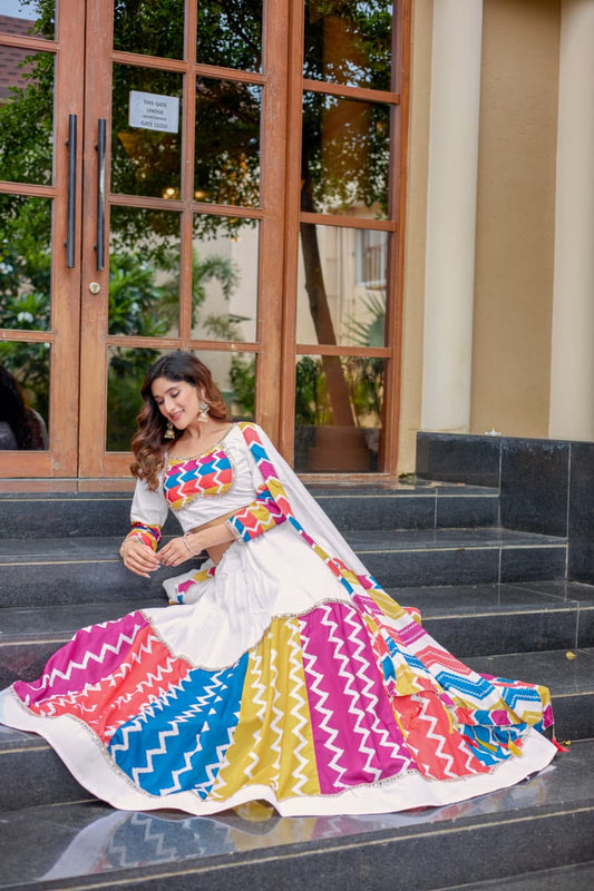 White Pure Cotton Chaniya Choli Set. Designed for comfort and style Lehenga