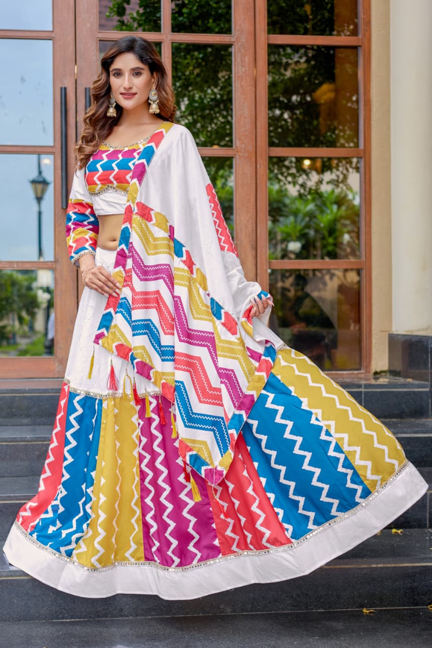White Pure Cotton Chaniya Choli Set. Designed for comfort and style Lehenga