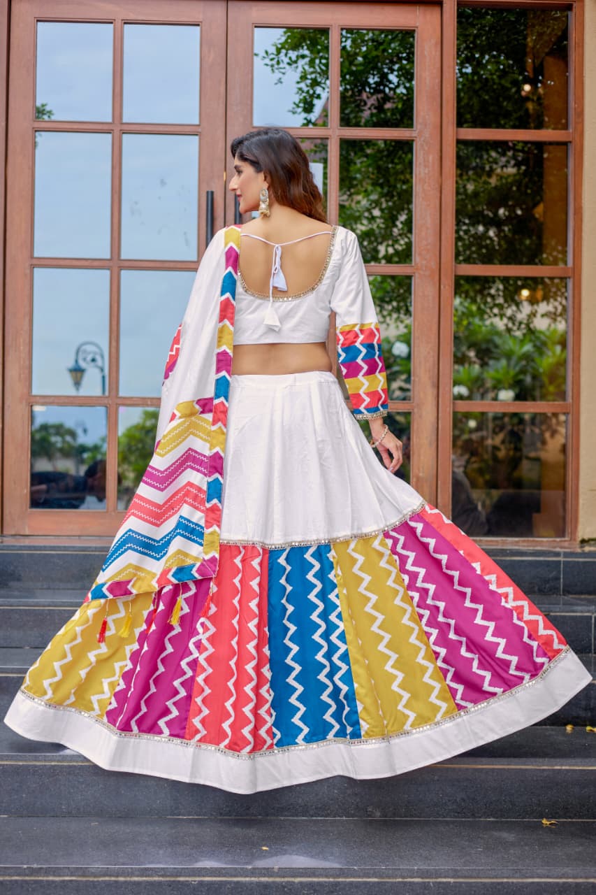 White Pure Cotton Chaniya Choli Set. Designed for comfort and style Lehenga