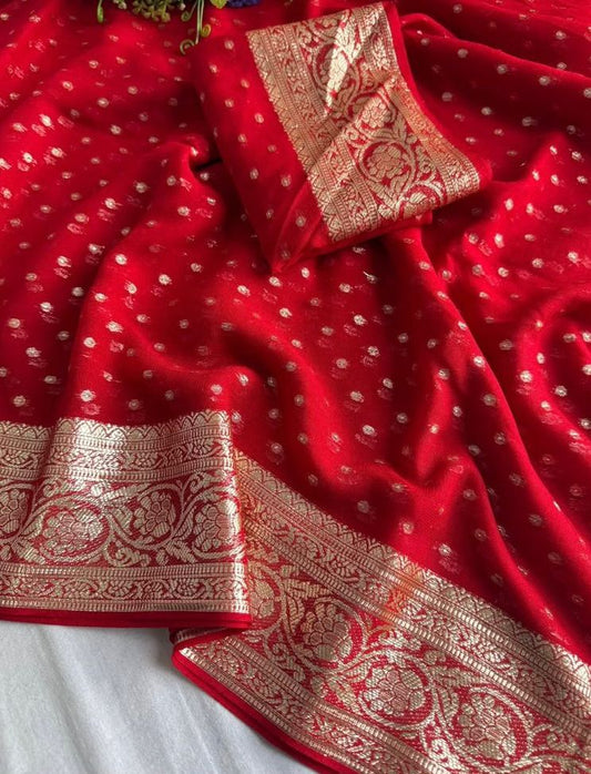 New Arrival – Viscose Georgette Saree with Contrast Blouse