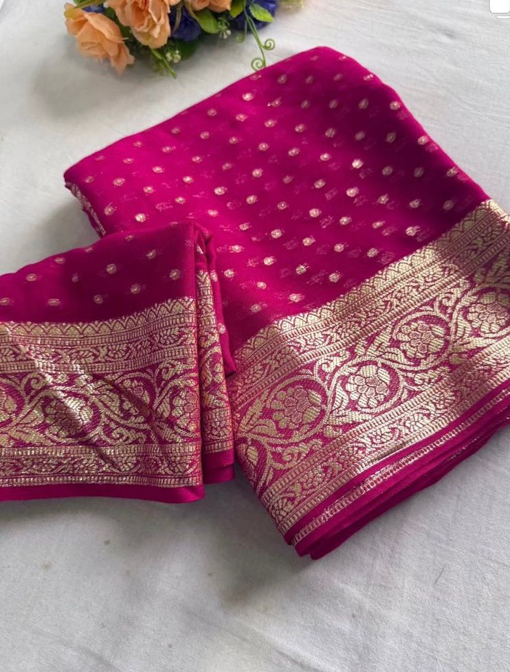 New Arrival – Viscose Georgette Saree with Contrast Blouse