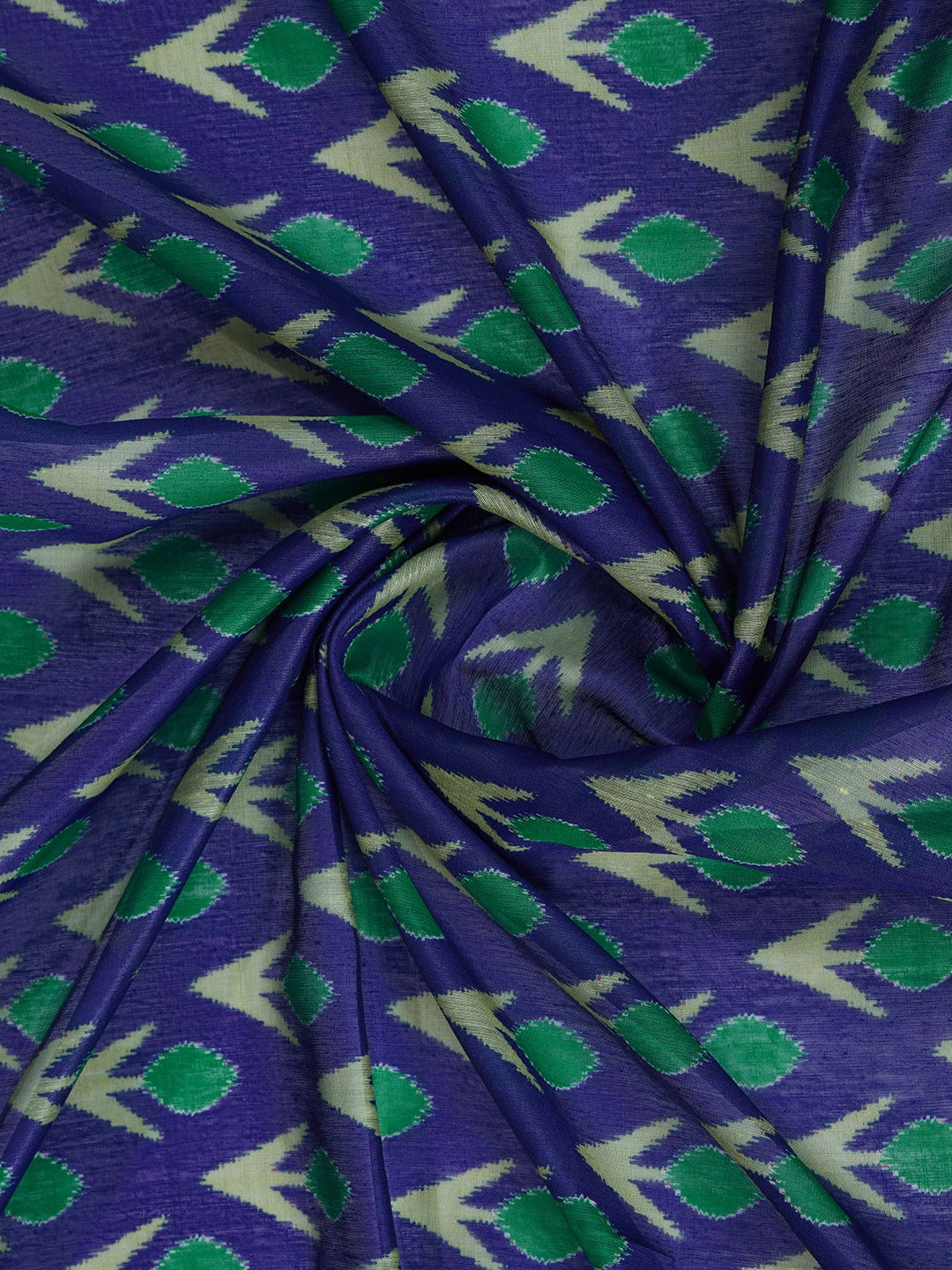 Green & Blue Ikat Printed Chanderi Saree with Contrast Border (Code: GG-322)