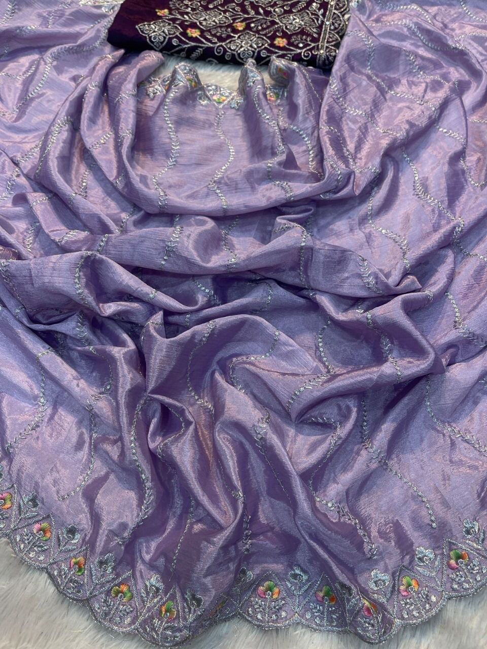 House of Shivisha – Fancy Designer Party Wear Chinon Silk Saree with Embroidered Blouse (Code: KK-0303)