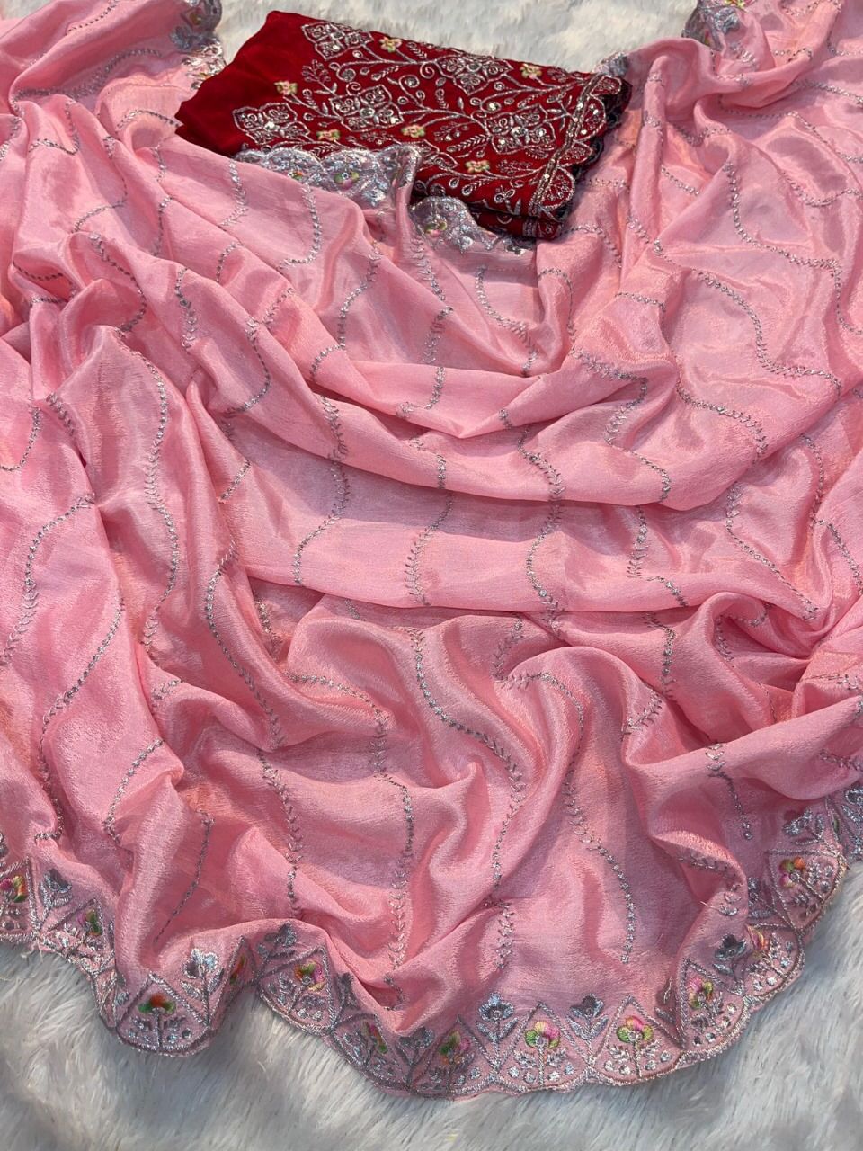 House of Shivisha – Fancy Designer Party Wear Chinon Silk Saree with Embroidered Blouse (Code: KK-0303)