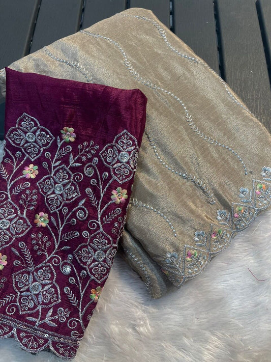 House of Shivisha – Fancy Designer Party Wear Chinon Silk Saree with Embroidered Blouse (Code: KK-0303)