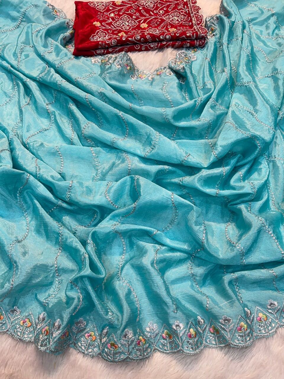 House of Shivisha – Fancy Designer Party Wear Chinon Silk Saree with Embroidered Blouse (Code: KK-0303)