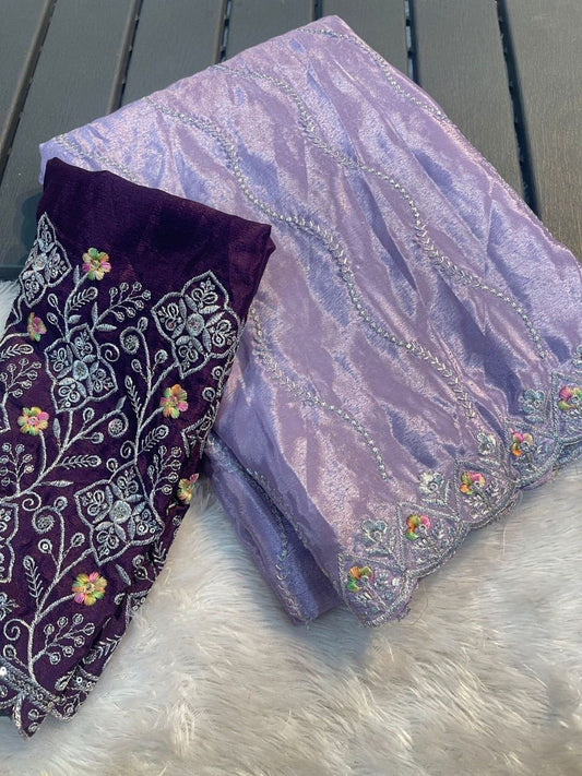 House of ShiVisha Fancy Designer Party Wear Saree – Chinon Silk with Embroidery & Zari Work