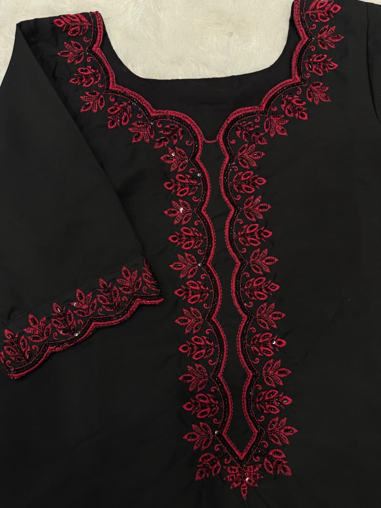 HOS SCnx 1175 French Crepe Suit Set – Beads & Sequence Handwork Kurta with Plazo & Georgette Dupatta
