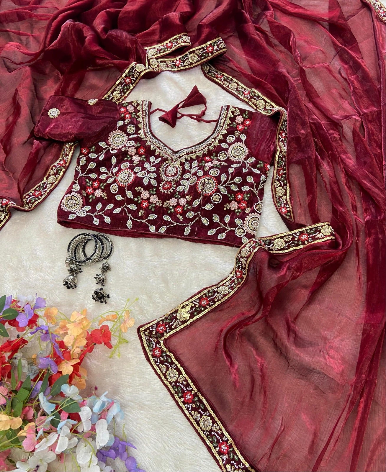 HOS ASN-55 Handwork Saree – Premium Burberry Silk with Khatli Work & Designer Blouse
