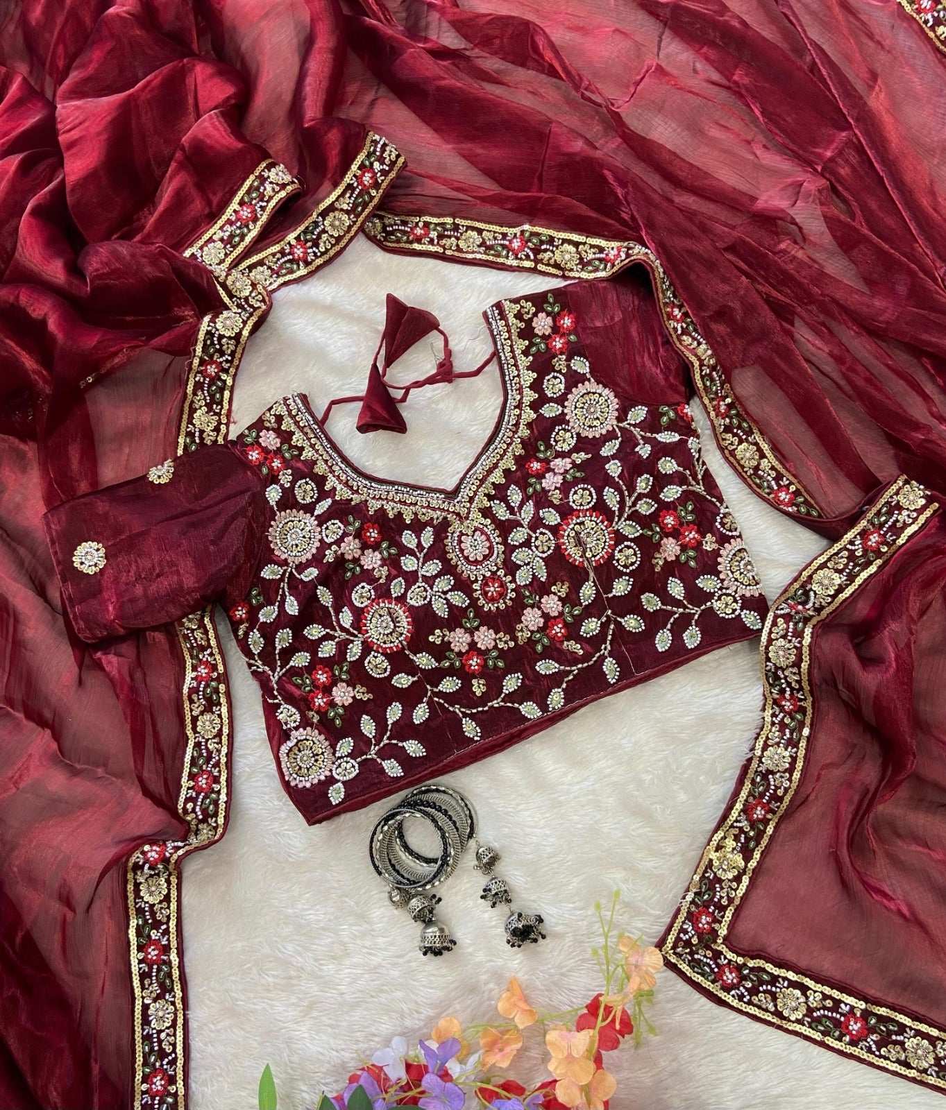 HOS ASN-55 Handwork Saree – Premium Burberry Silk with Khatli Work & Designer Blouse - House Of ShiVisha