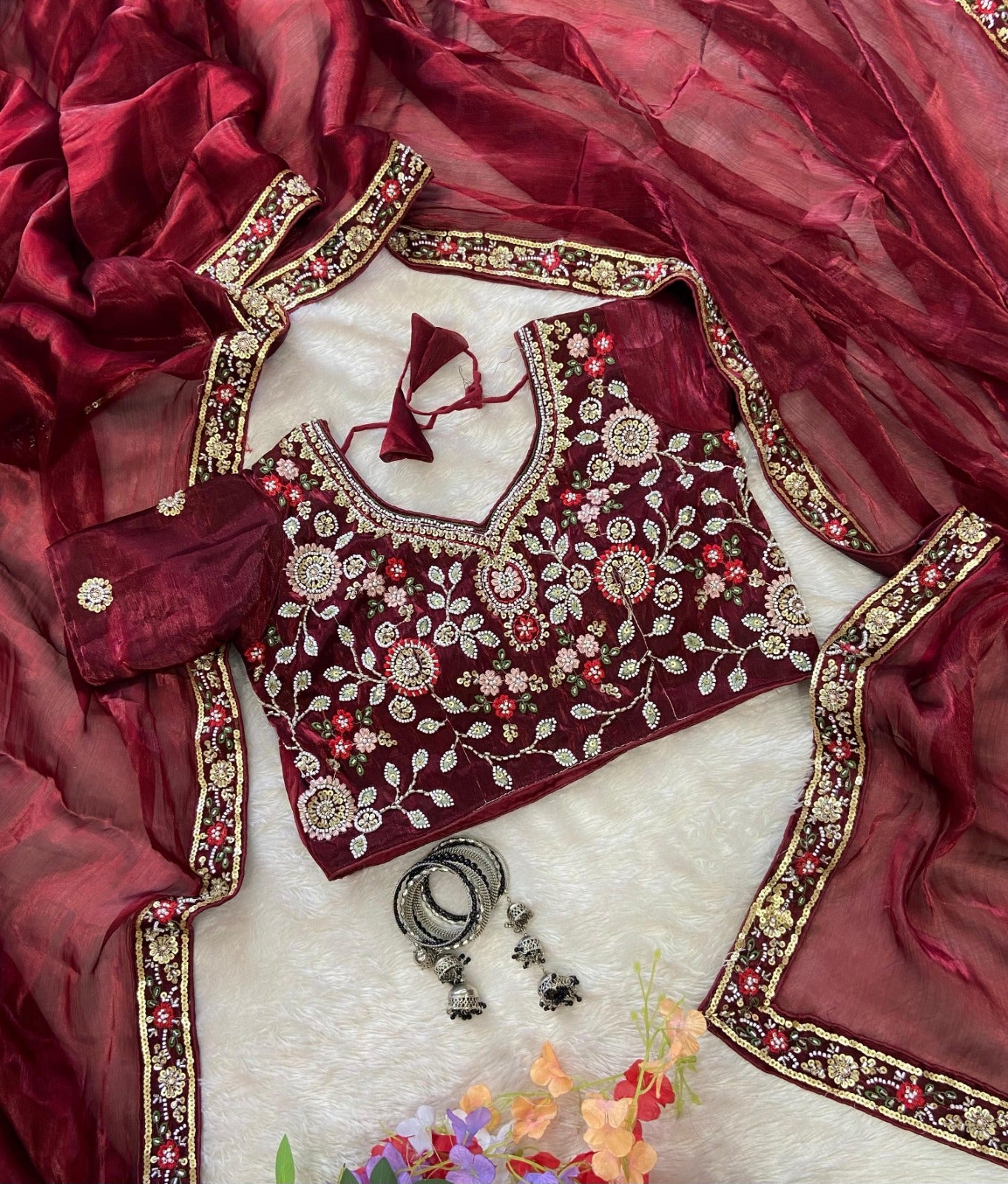 HOS ASN-55 Handwork Saree – Premium Burberry Silk with Khatli Work & Designer Blouse