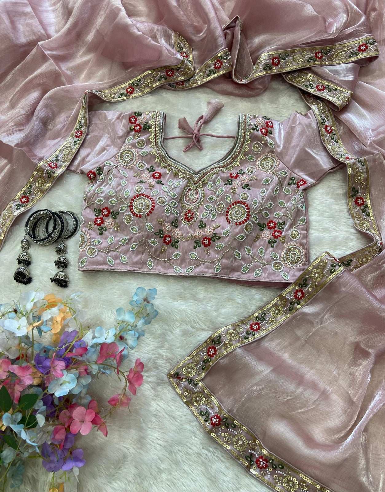 HOS ASN-55 Handwork Saree – Premium Burberry Silk with Khatli Work & Designer Blouse - House Of ShiVisha