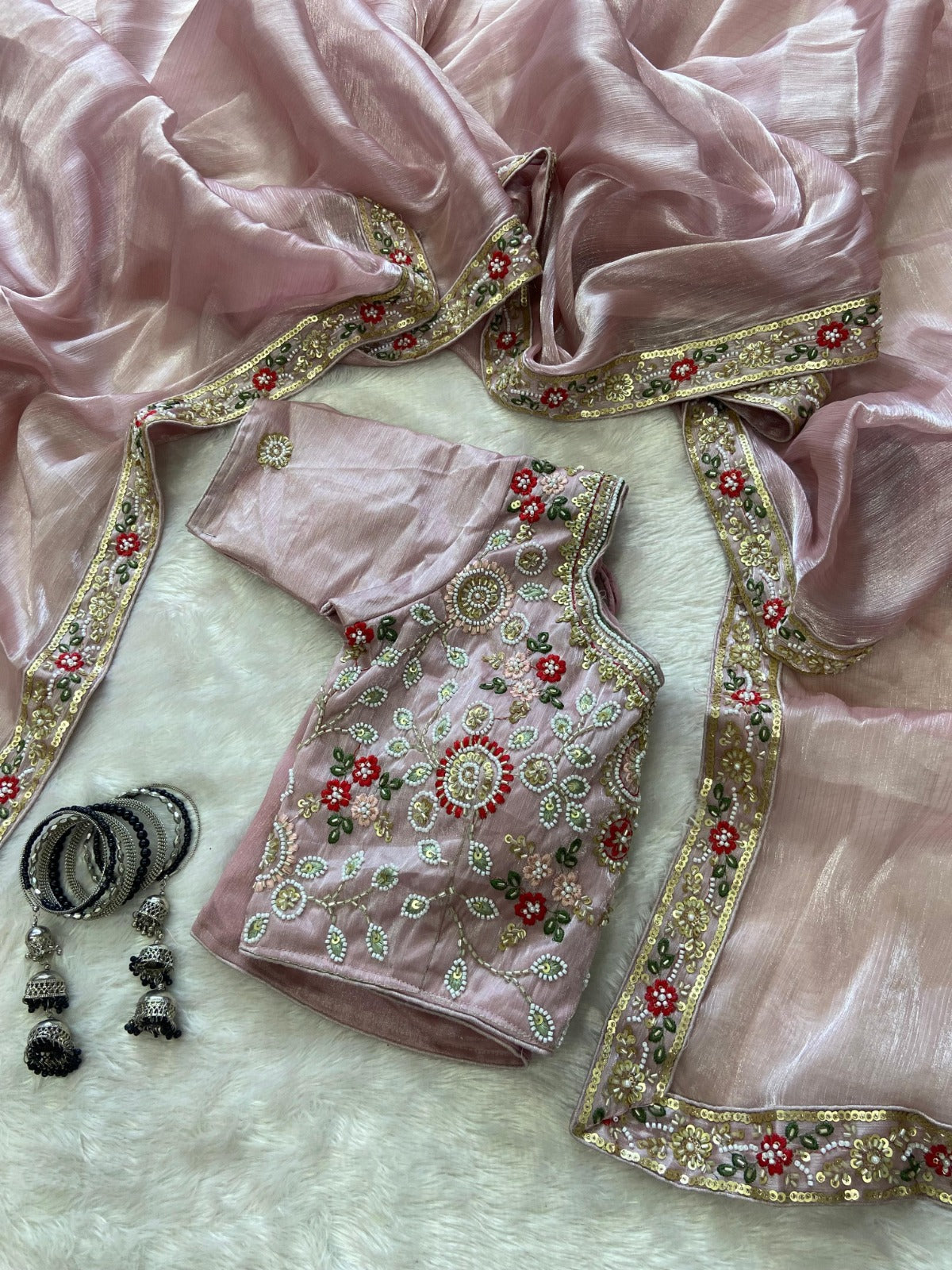 HOS ASN-55 Handwork Saree – Premium Burberry Silk with Khatli Work & Designer Blouse