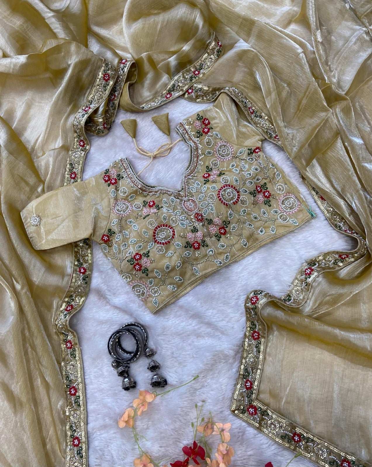 HOS ASN-55 Handwork Saree – Premium Burberry Silk with Khatli Work & Designer Blouse - House Of ShiVisha