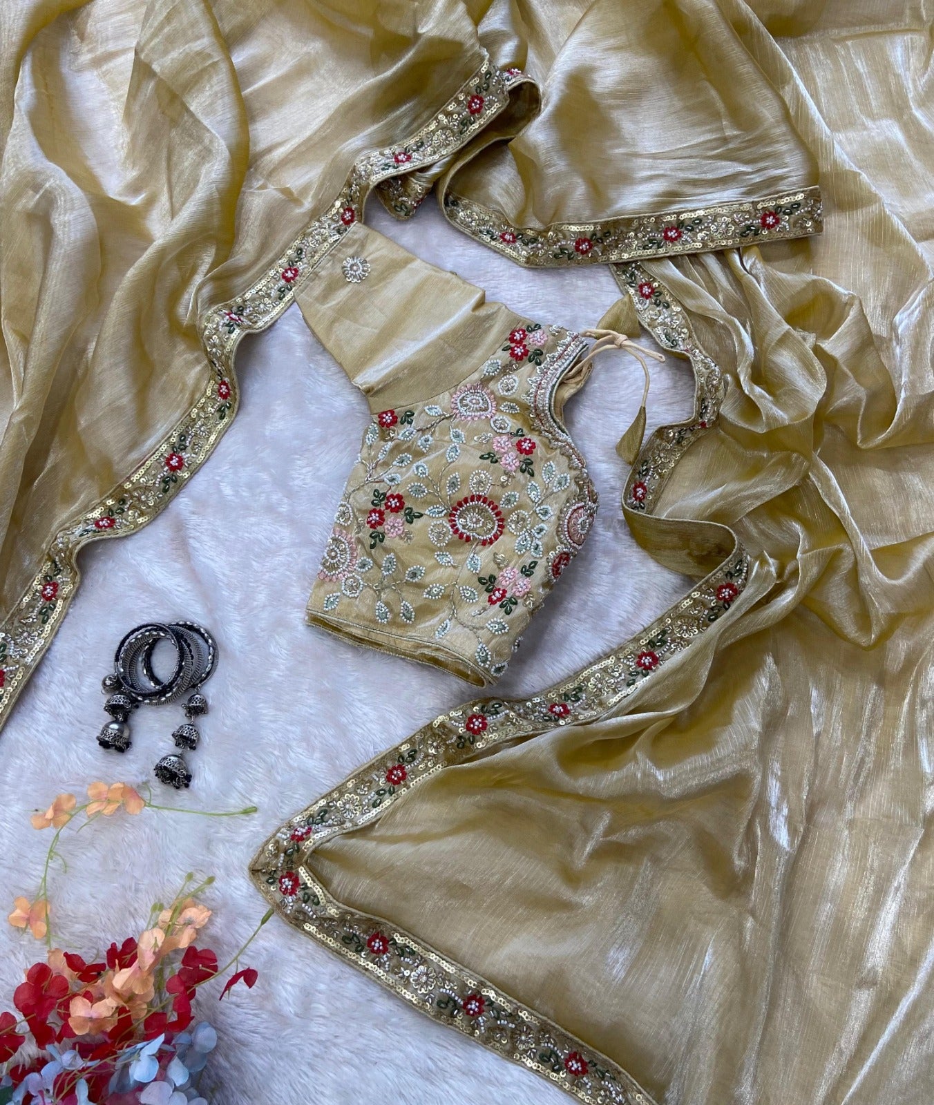 HOS ASN-55 Handwork Saree – Premium Burberry Silk with Khatli Work & Designer Blouse