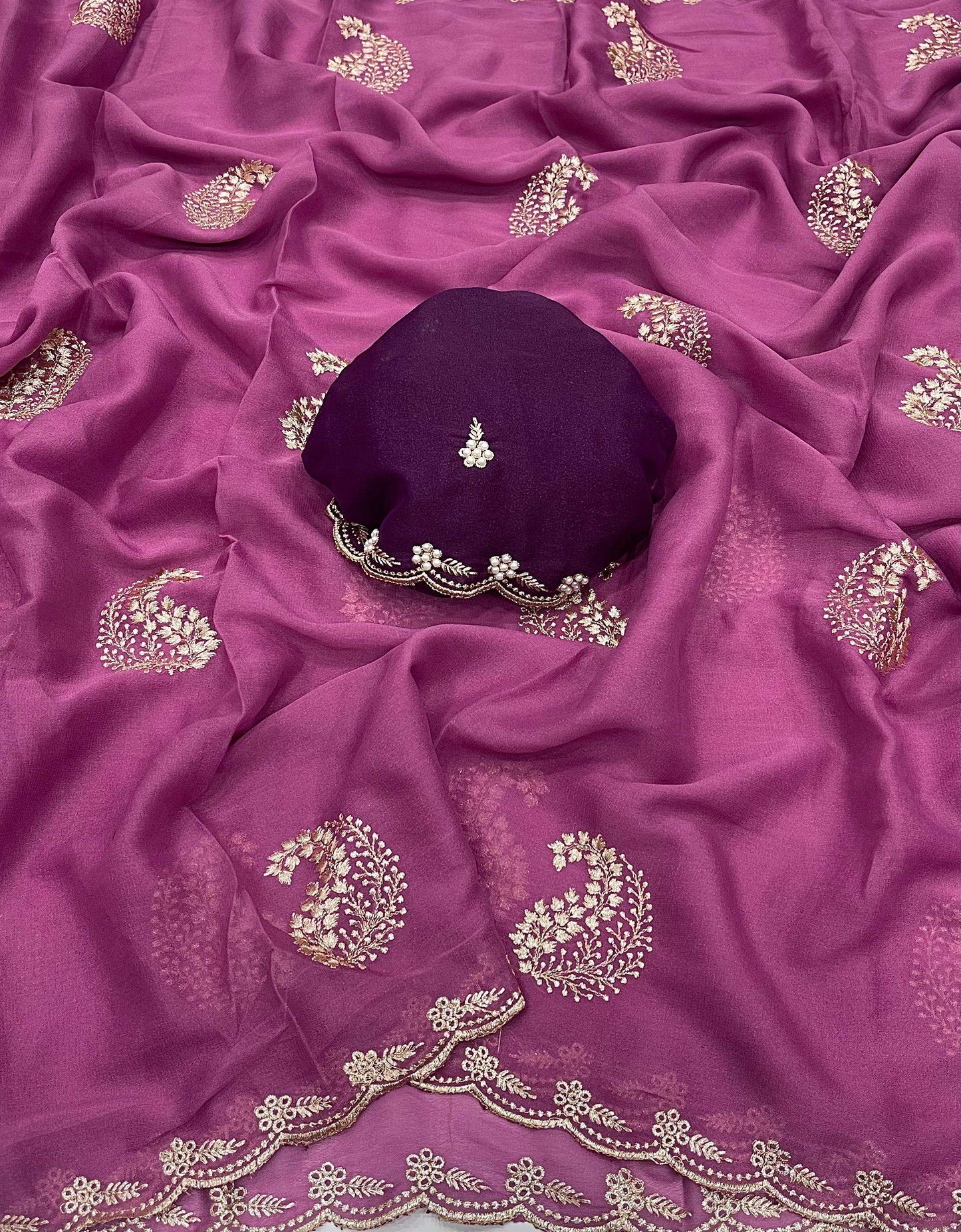 House of ShiVisha Star Georgette Saree – All Over Embroidery Work with Moti Blouse - House Of ShiVisha