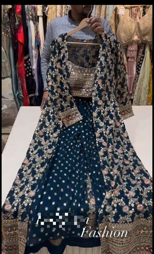 HOS HC-969 Designer Koti Suit Set – Faux Georgette with Embroidery, Dori & Heavy Sequins Work