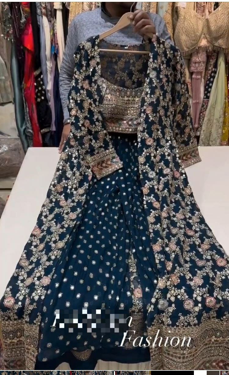 HOS HC-969 Designer Koti Suit Set – Faux Georgette with Embroidery, Dori & Heavy Sequins Work