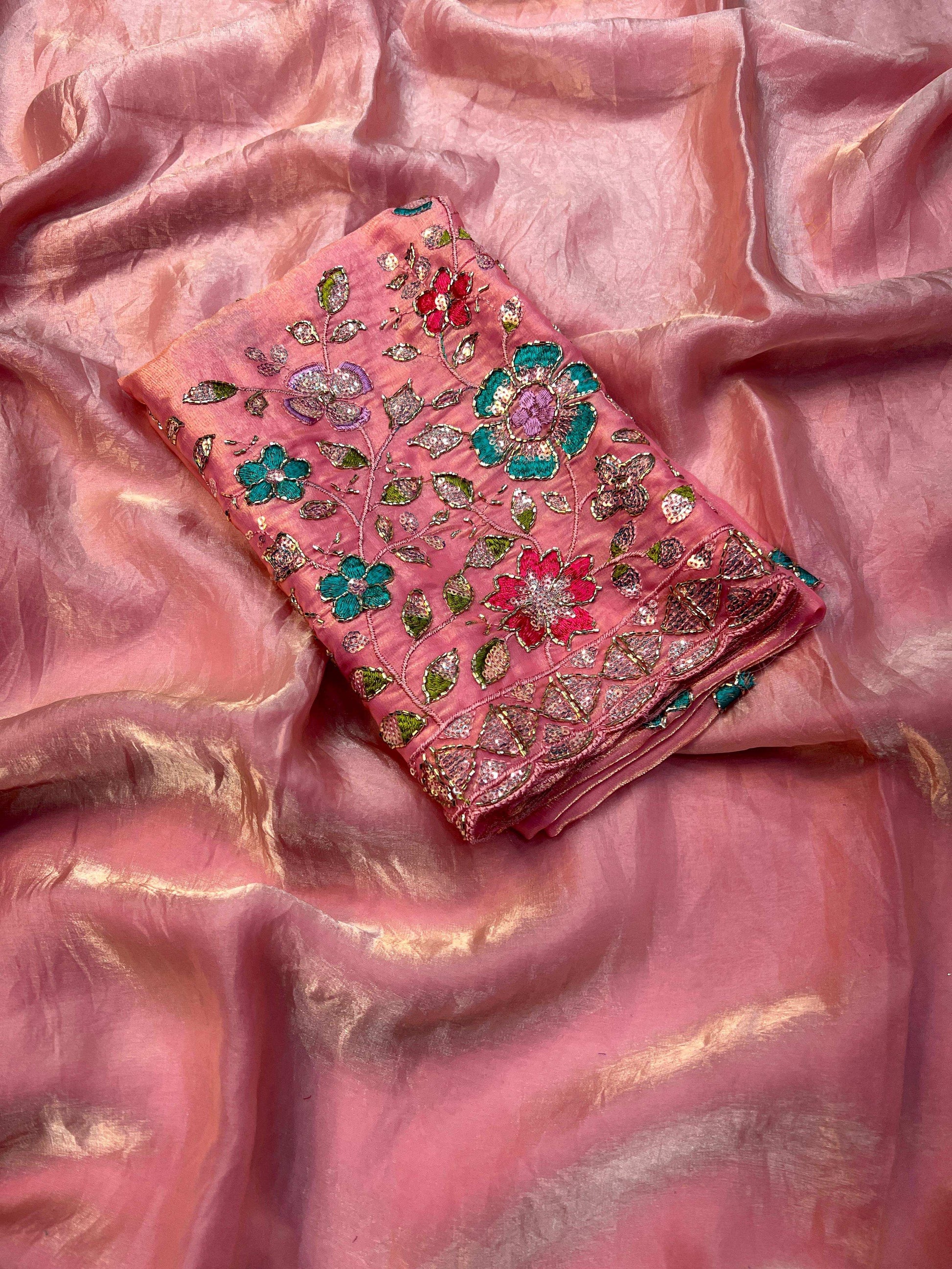 HOS Space Fendy Satin Saree – Elegant Satin Drape with Running Magam Work Blouse - House Of ShiVisha