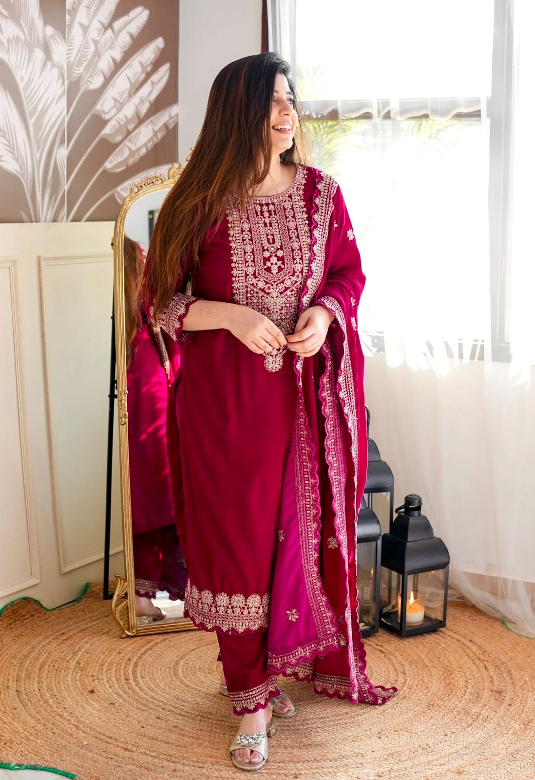 HOS FD-101 Velvet Suit Set – Embroidered Top, Pant & Dupatta (Ready to Wear)