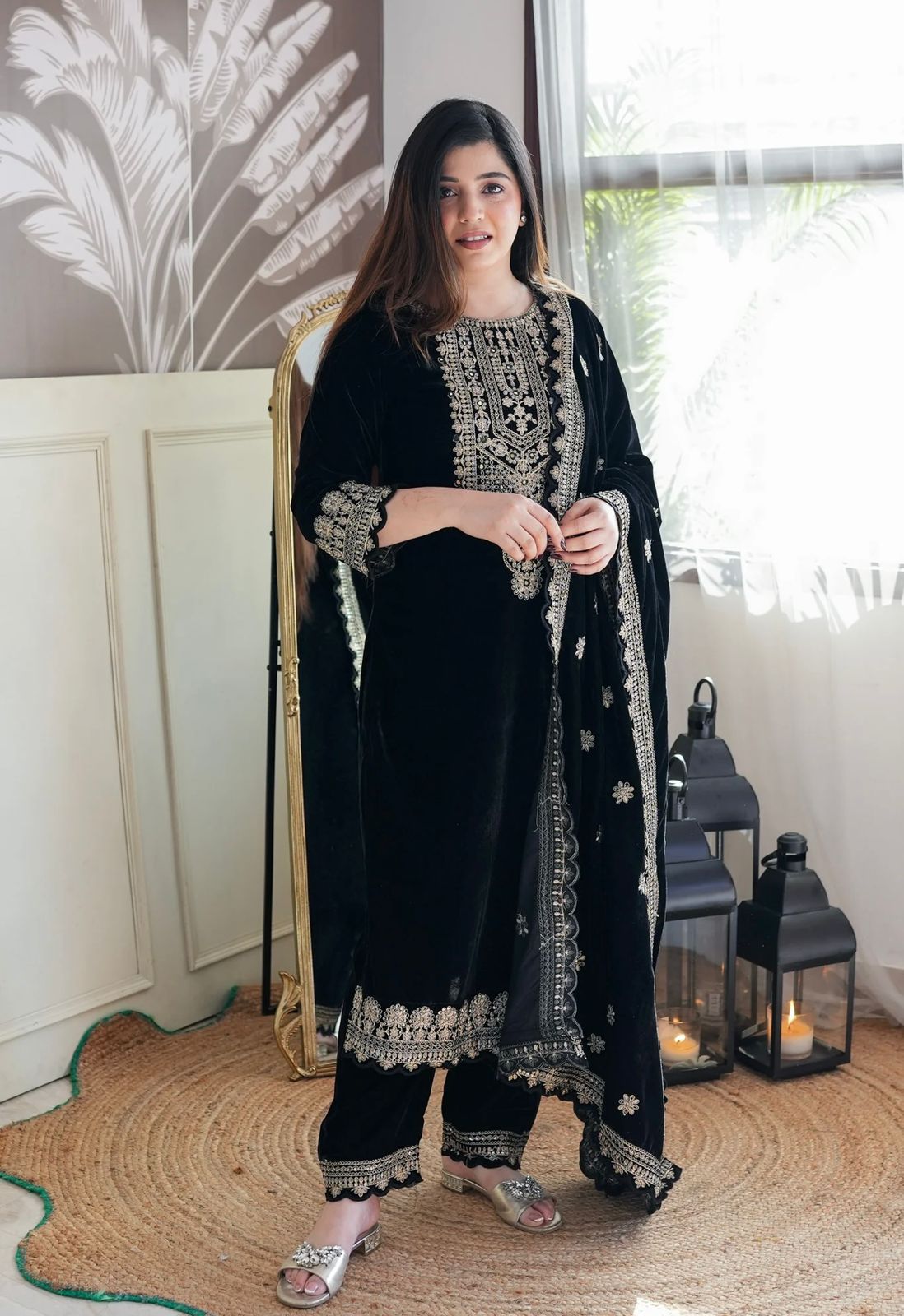 HOS FD-101 Velvet Suit Set – Embroidered Top, Pant & Dupatta (Ready to Wear)