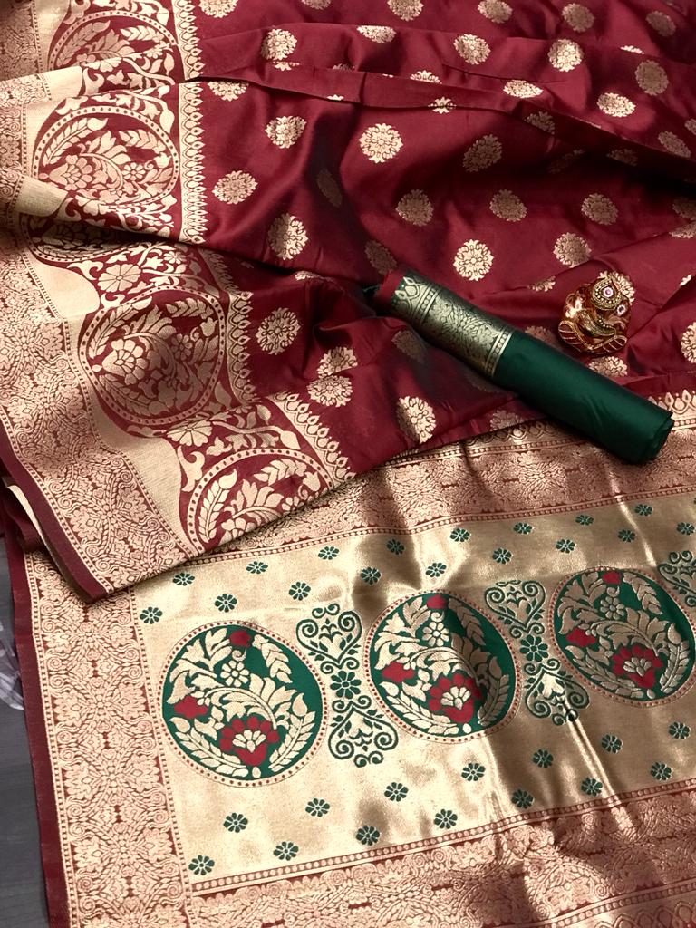 HOS TANMAY Catalogue – Soft Banarasi Silk Saree with Gold Jari Weaving & Rich Pallu