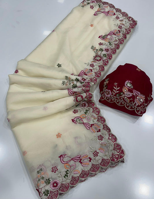 HOS Star Georgette Saree – Heavy Sequins Embroidery Work with Matching Blouse