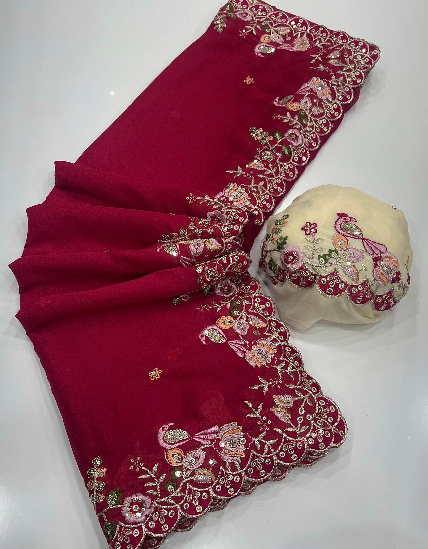 HOS Star Georgette Saree – Heavy Sequins Embroidery Work with Matching Blouse