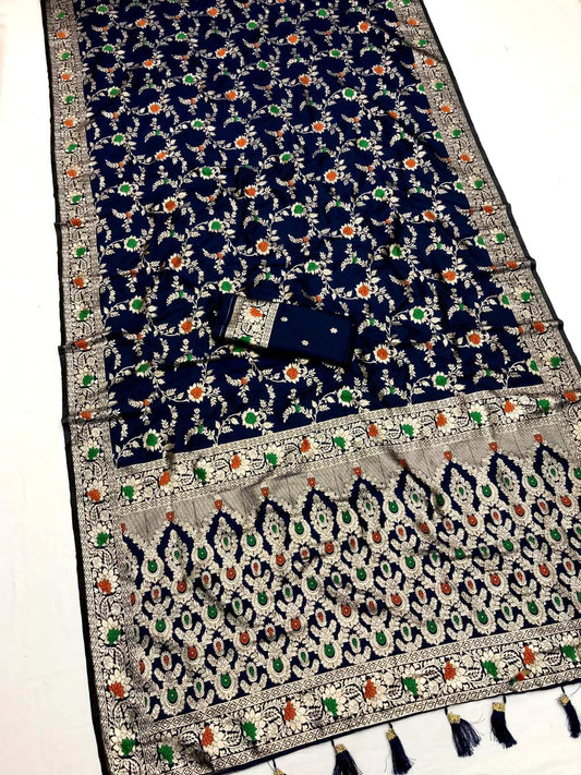 HOS GANGA Catalogue – Banarasi Silk Saree with Meenakari Weaving & Rich Pallu - House Of ShiVisha