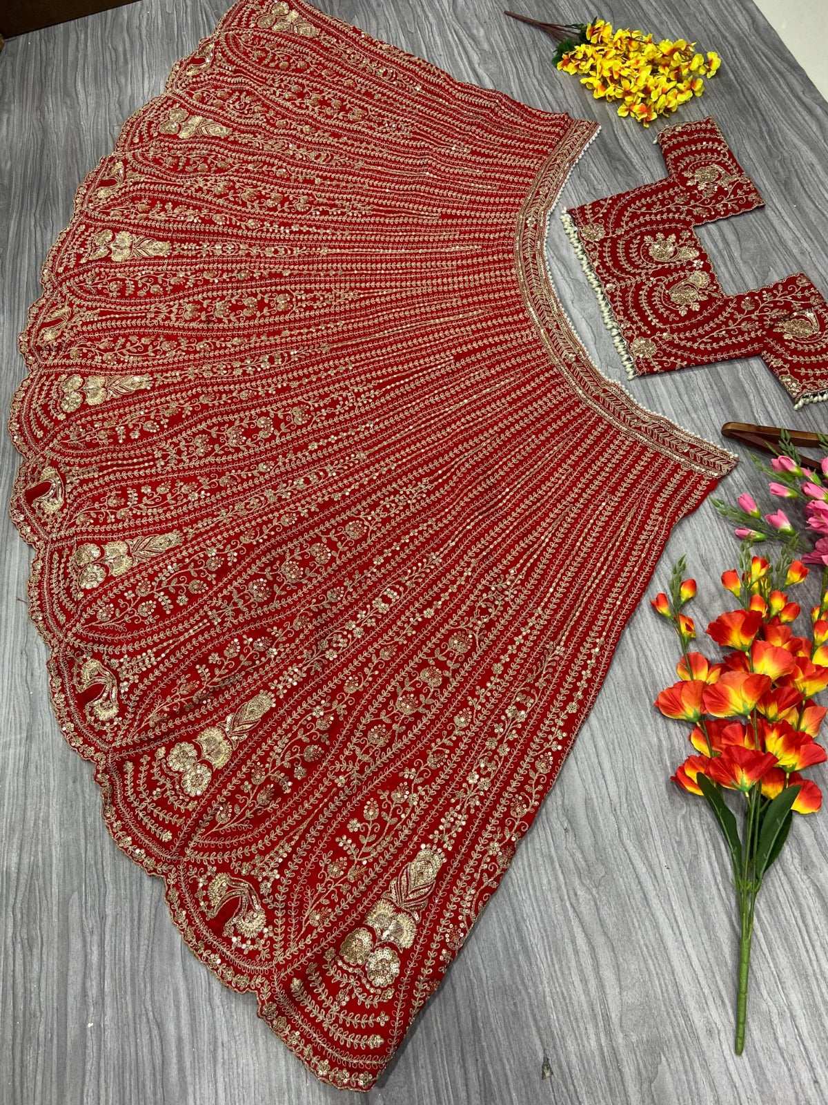 HOS HC-1010 Designer Lehenga – Boomer Silk with Thread, Coding & Sequins Work (3.5 Mtr Flair) - House Of ShiVisha