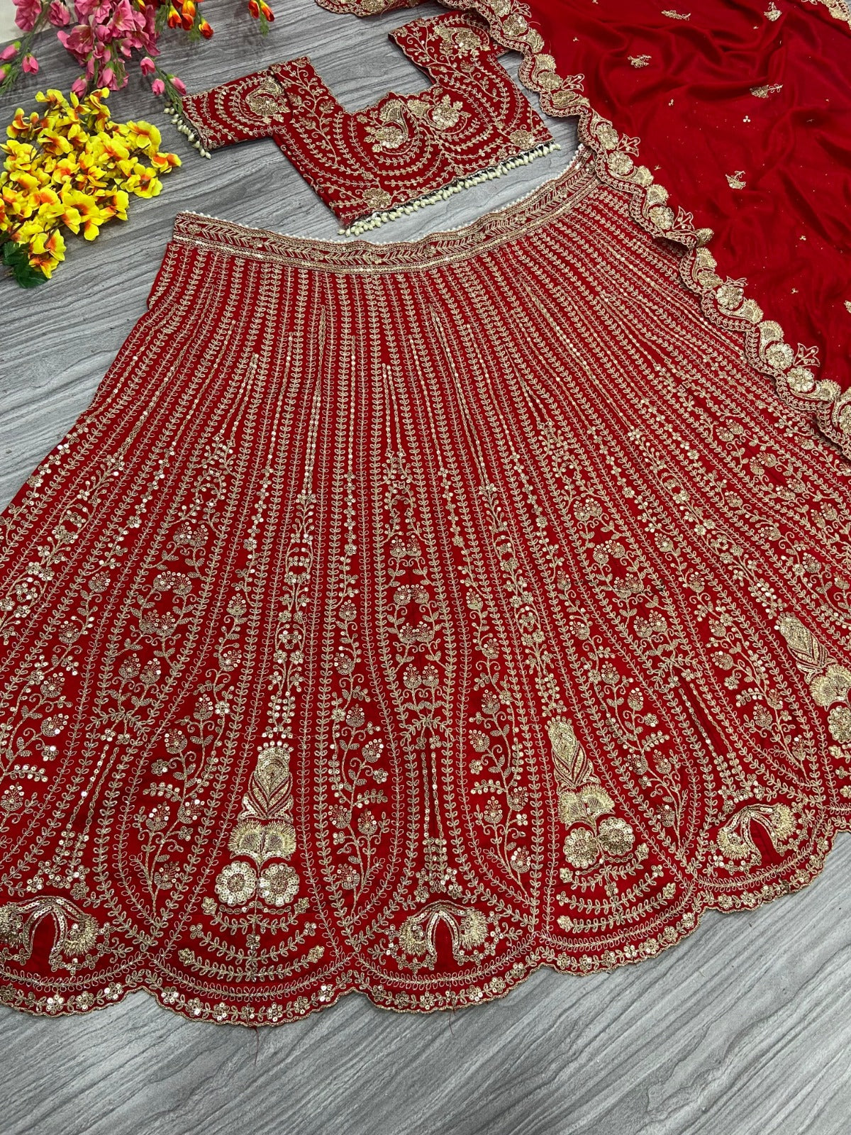 HOS HC-1010 Designer Lehenga – Boomer Silk with Thread, Coding & Sequins Work (3.5 Mtr Flair)