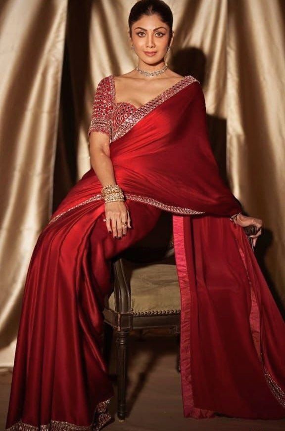 HOS ASN-71 Mirror Work Saree – Premium French Crape Silk with Heavy Real Mirror Border & Designer Blouse
