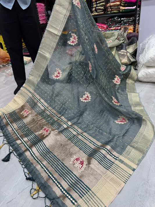 HOS Designer Tissue Silk Saree – Gota Patti Work with Running Blouse (12 Colors)