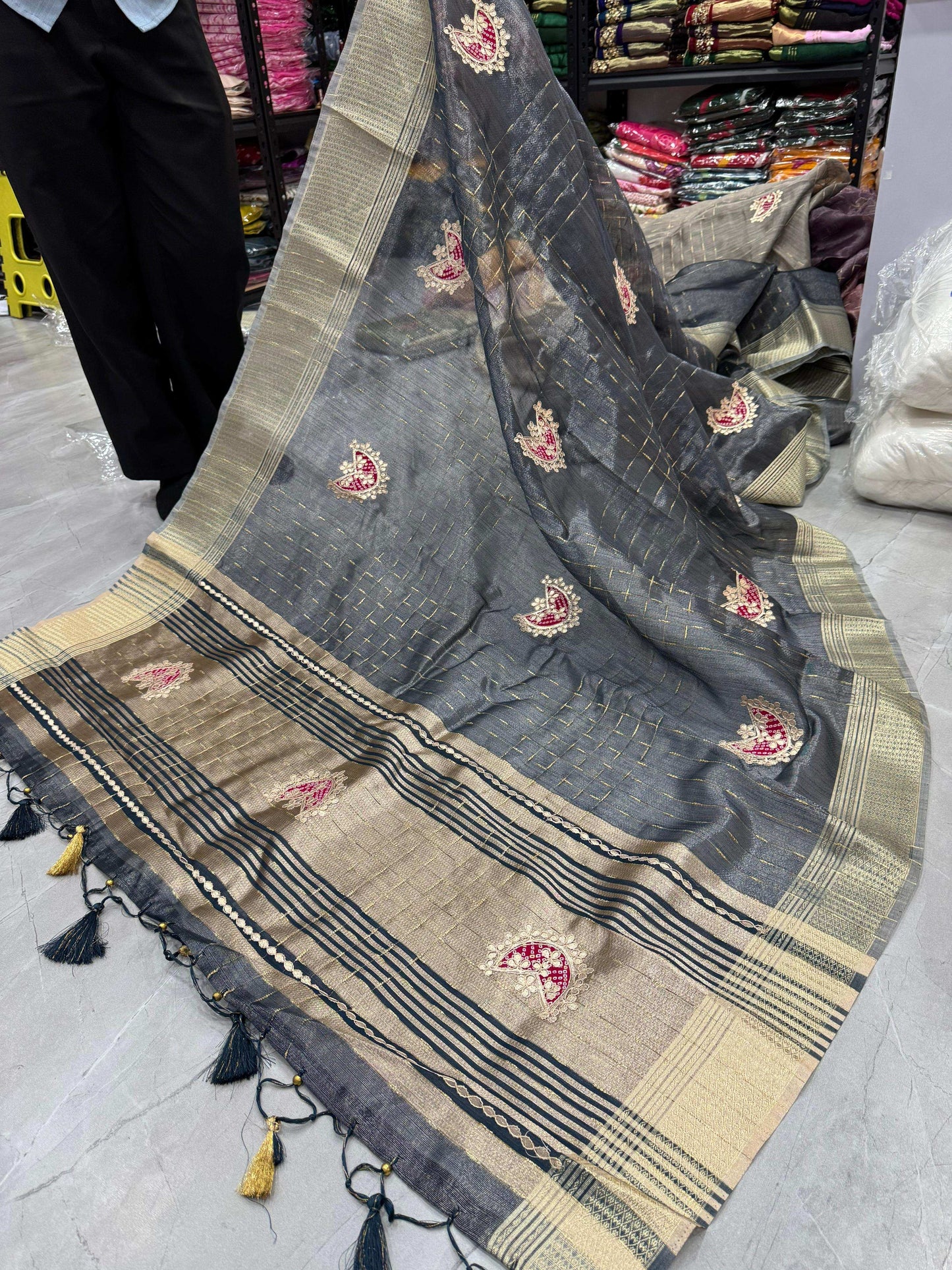 HOS Designer Tissue Silk Saree – Gota Patti Work with Running Blouse (12 Colors) - House Of ShiVisha