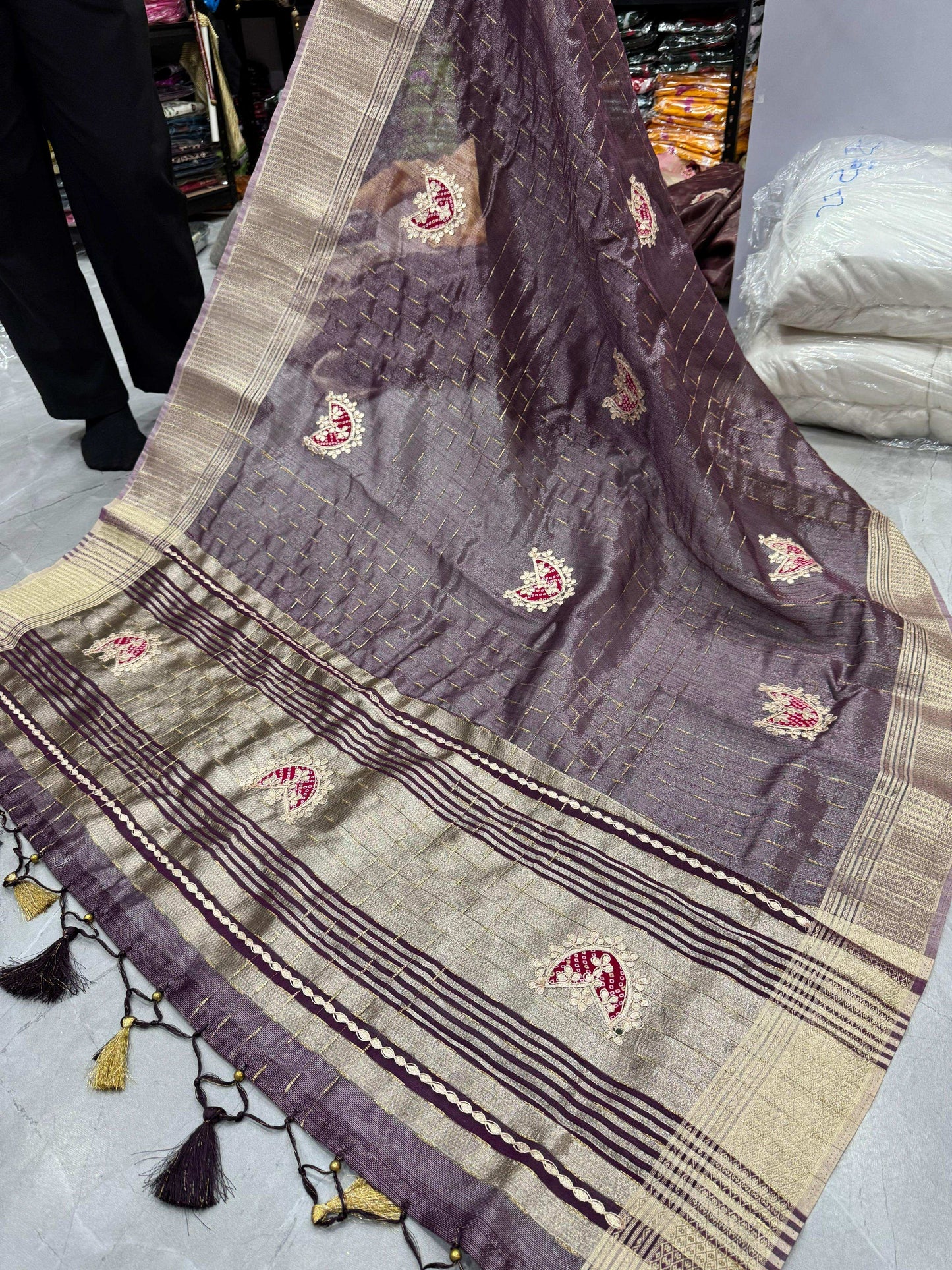 HOS Designer Tissue Silk Saree – Gota Patti Work with Running Blouse (12 Colors) - House Of ShiVisha