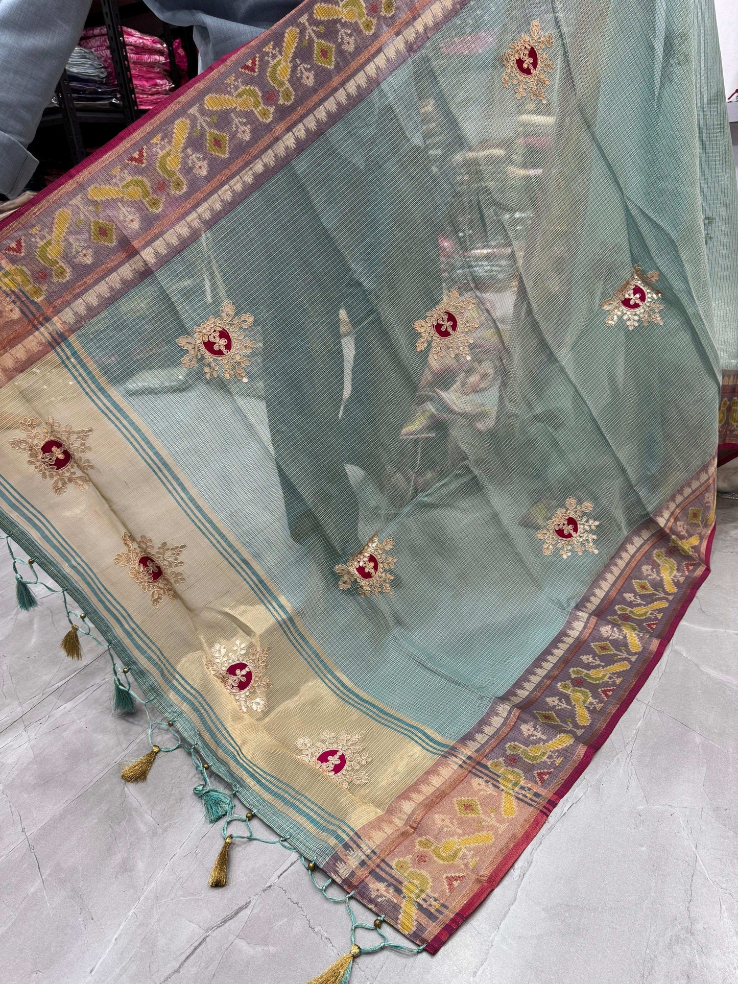 HOS Designer Tissue Silk Saree – Gota Patti Work with Running Blouse (12 Colors) - House Of ShiVisha