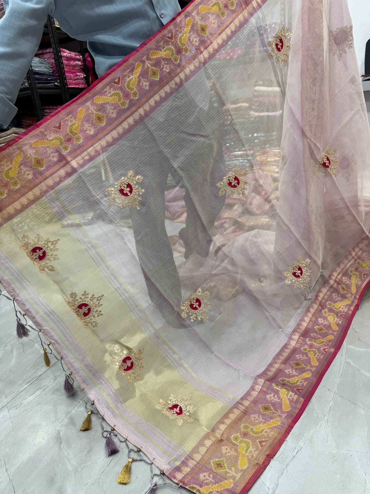 HOS Designer Tissue Silk Saree – Gota Patti Work with Running Blouse (12 Colors)