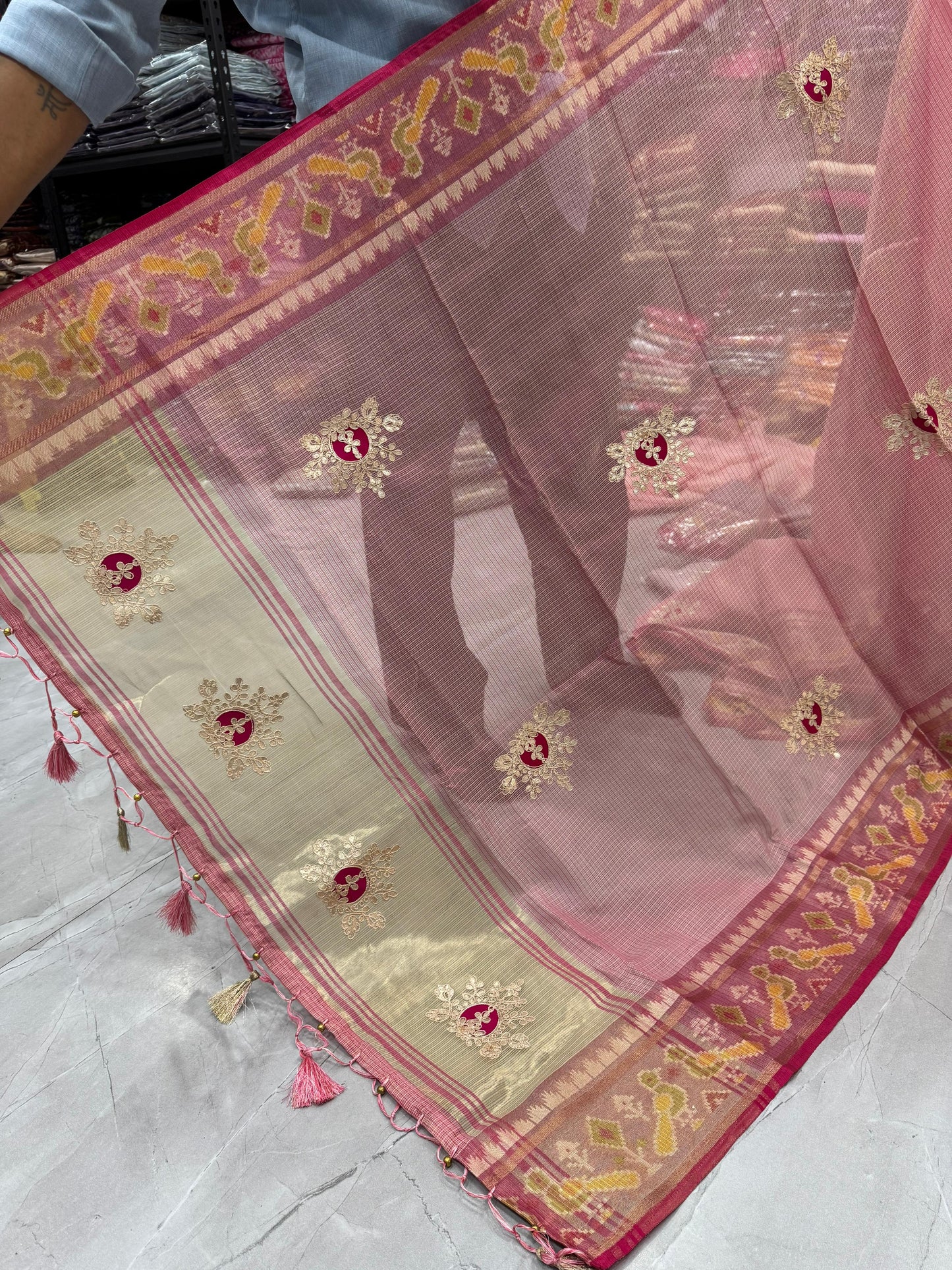 HOS Designer Tissue Silk Saree – Gota Patti Work with Running Blouse (12 Colors)