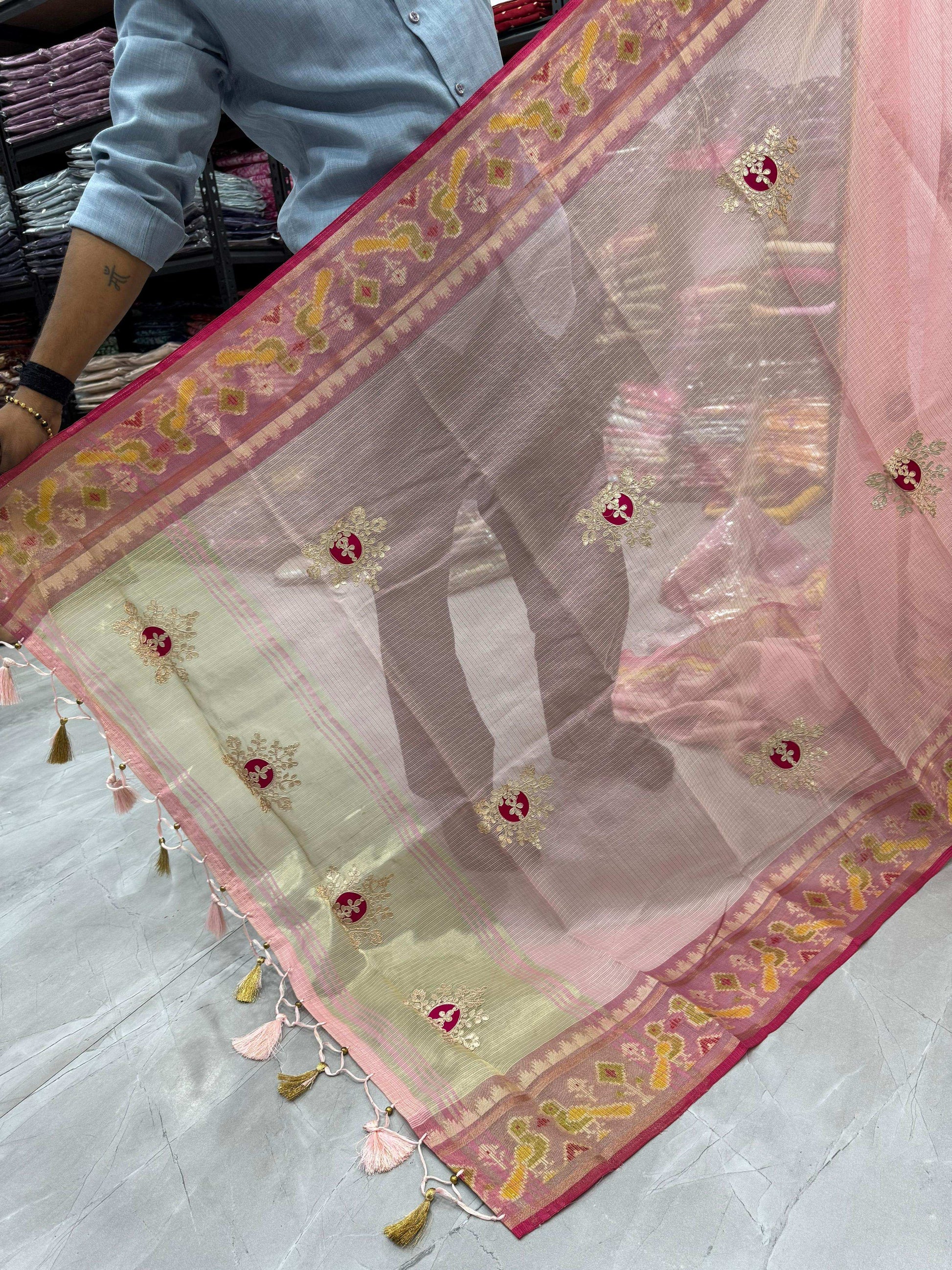 HOS Designer Tissue Silk Saree – Gota Patti Work with Running Blouse (12 Colors) - House Of ShiVisha