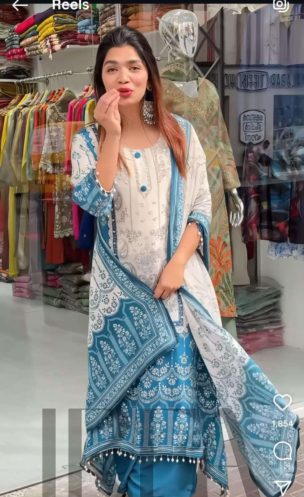 HOS Berry Silk Suit Set – Hand Mirror Work Kurti with Pant & Dupatta (Teal Blue & Ivory) - House Of ShiVisha