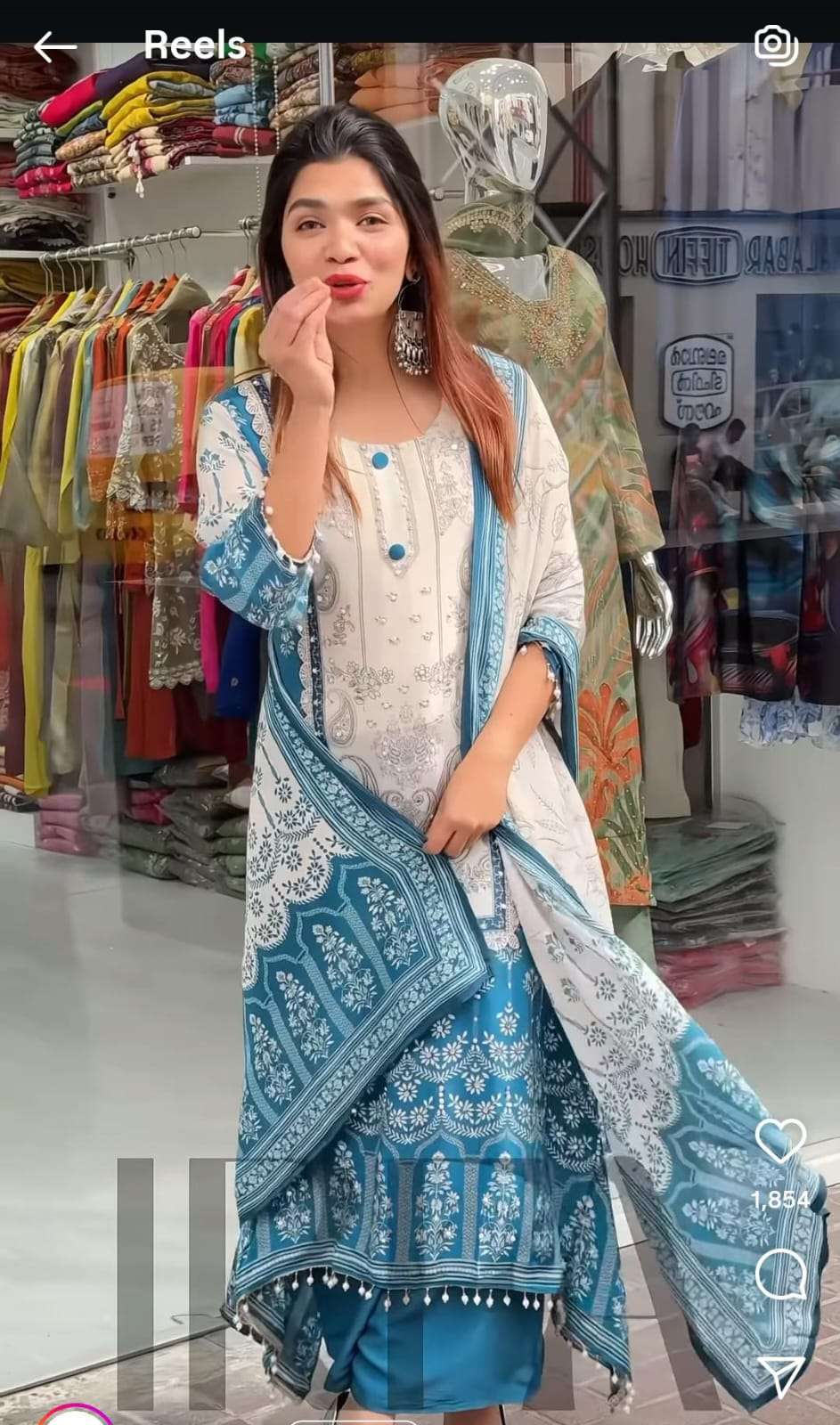 HOS Berry Silk Suit Set – Hand Mirror Work Kurti with Pant & Dupatta (Teal Blue & Ivory) - House Of ShiVisha