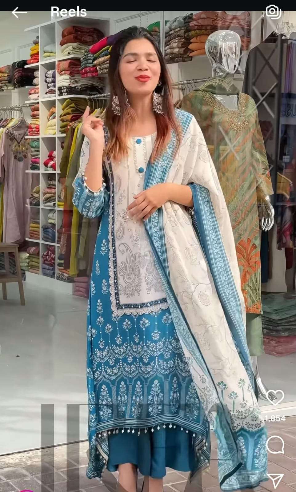 HOS Berry Silk Suit Set – Hand Mirror Work Kurti with Pant & Dupatta (Teal Blue & Ivory) - House Of ShiVisha