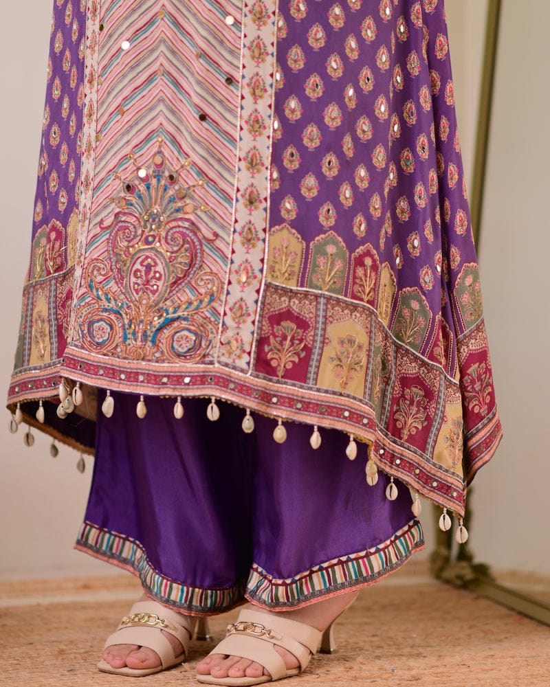 HOS Jasood Anarkali Set – Pure Chinon Kurti with Plazo, Chiffon Dupatta & Moti Mala (2 Color Kodi)