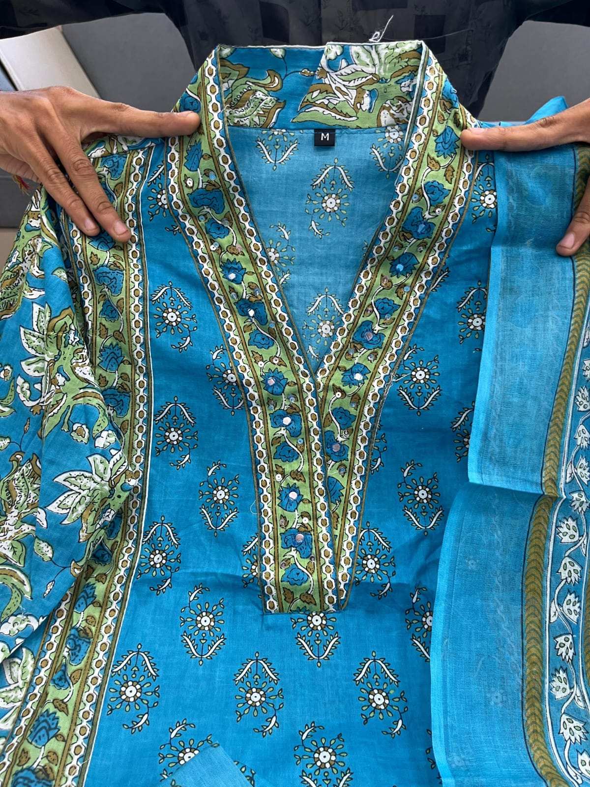 HOS Monsoon Cotton Kurti Set – Printed A-Line with V-Neck, Palazzo & Dupatta (4 Colors) - House Of ShiVisha