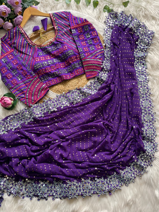 HOS DF 3453 Bollywood Blockbuster Saree – Faux Georgette with Original Mirror & Sequins Work