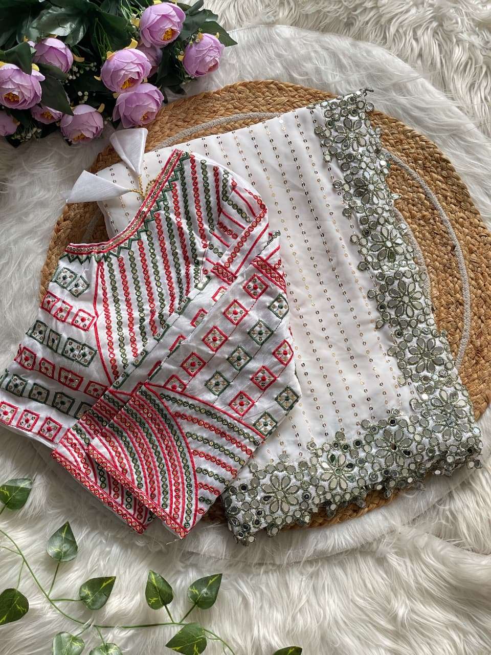 HOS DF 3453 Bollywood Blockbuster Saree – Faux Georgette with Original Mirror & Sequins Work - House Of ShiVisha